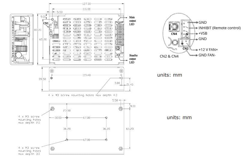 Mechanical Drawing - CUI Inc VGS-280B AC-DC Power Supplies